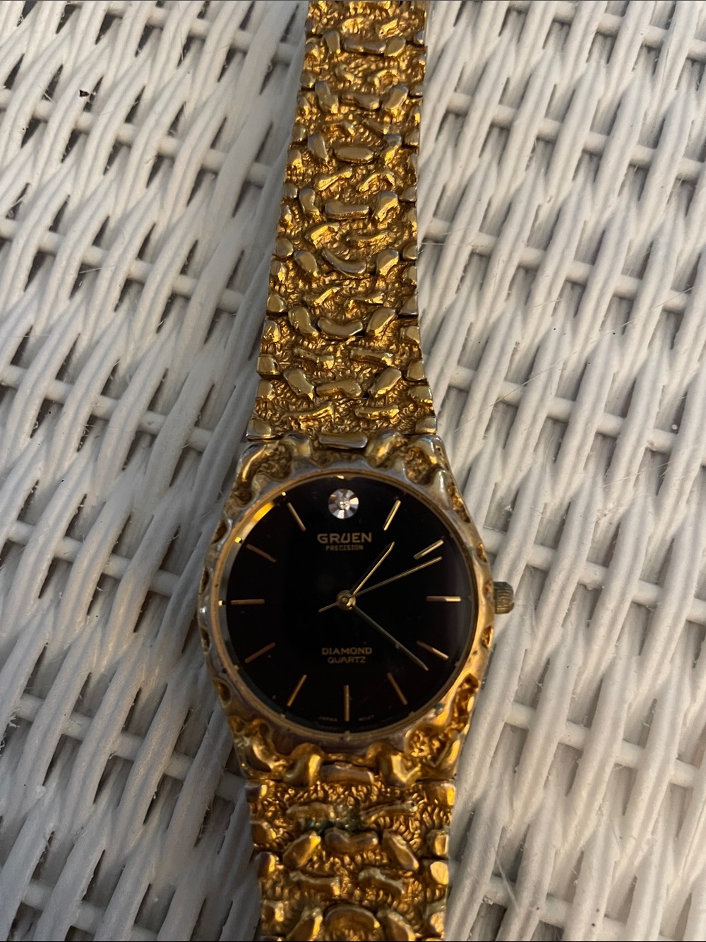 Gruen Gold-Tone Diamond Accent Quartz Watch - Black Dial